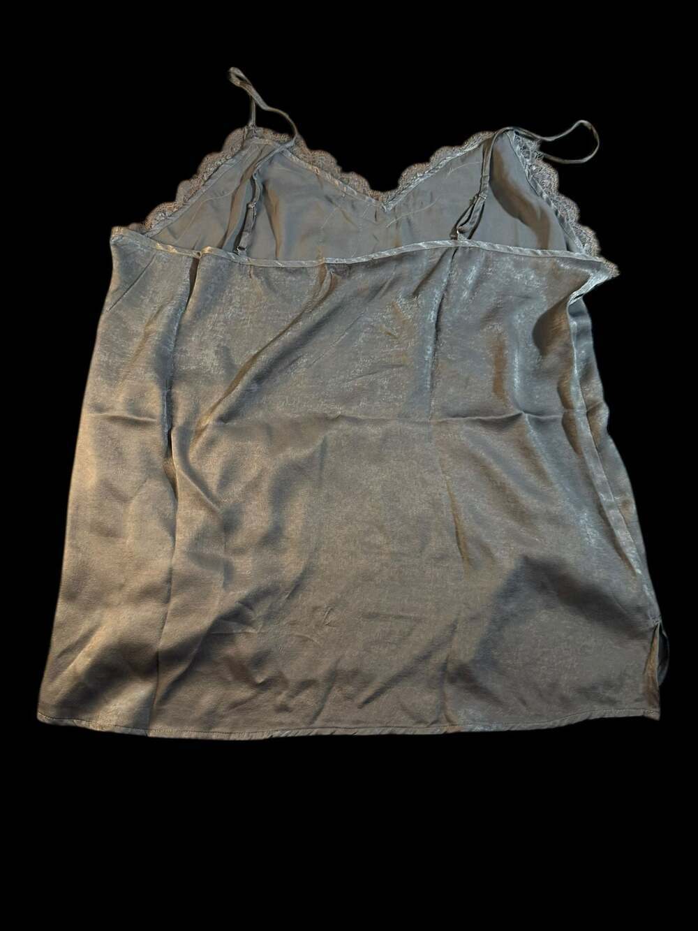 Oddi Charcoal Grey Satin Lace Trim V-Neck Cami Top 3XL